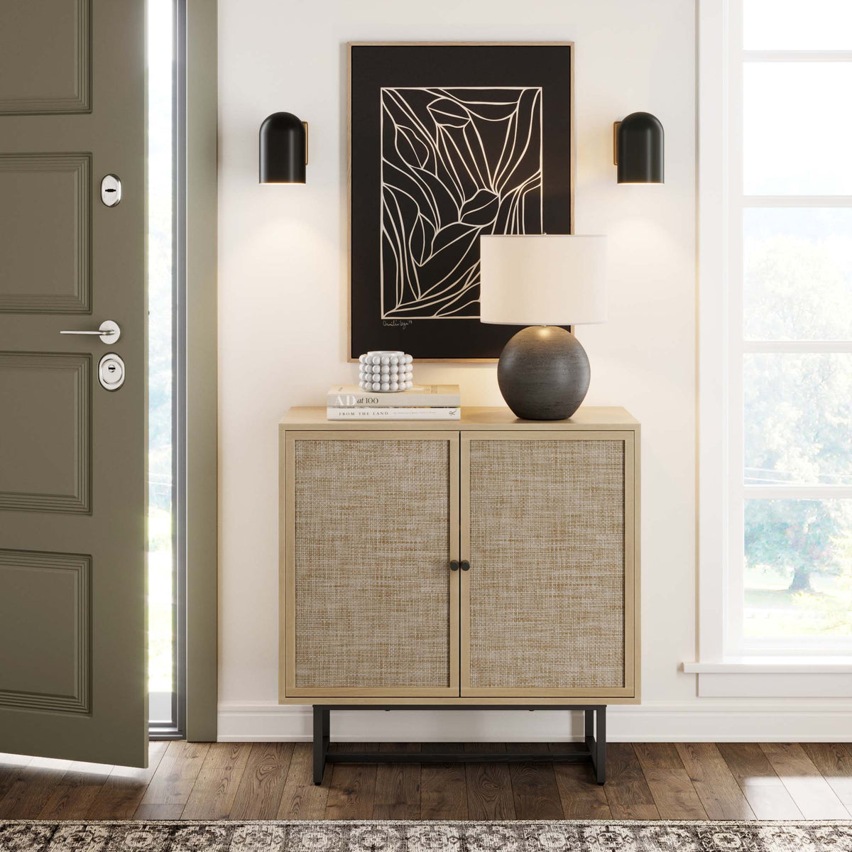 Kova wood and rattan storage cabinet – alternative view