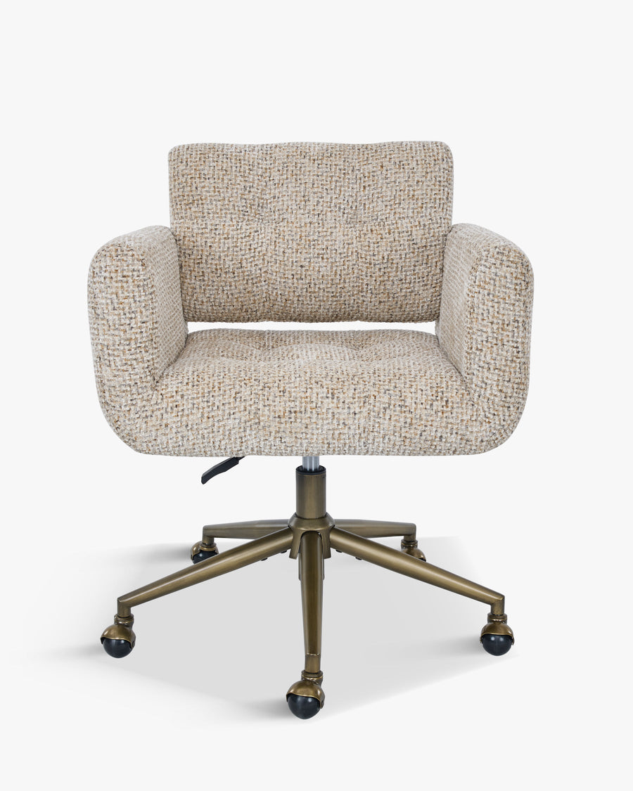 Valeria desk chair in brown speckled tweed with floating backrest