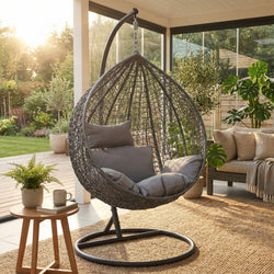 Egg hanging chair with stand, grey – image 8