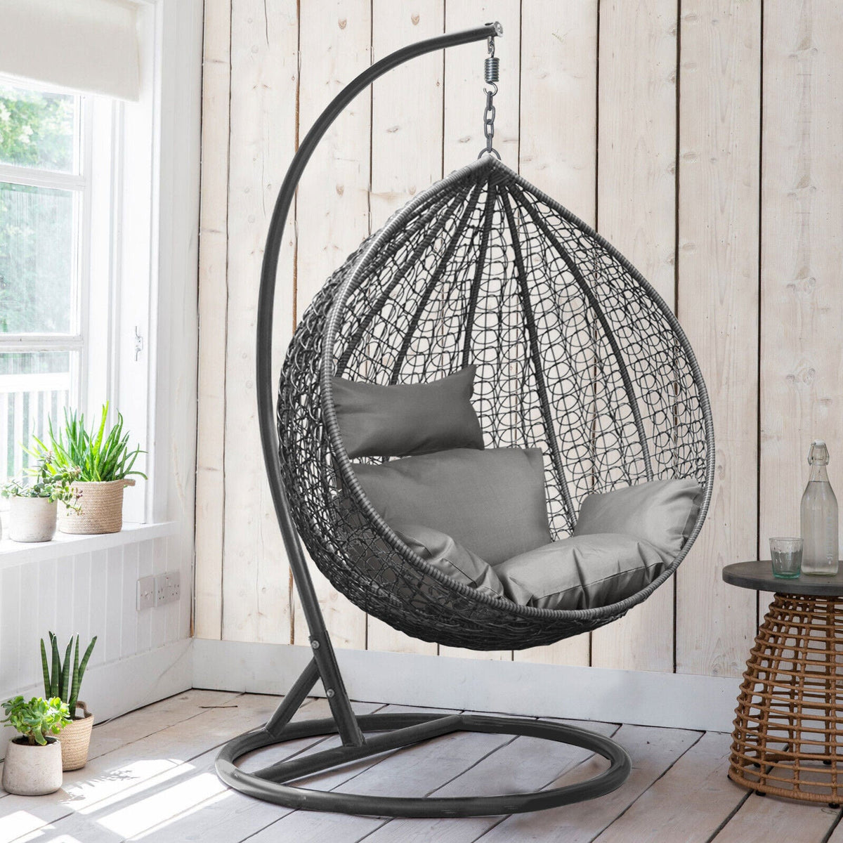 Egg hanging chair with stand, grey – image 11